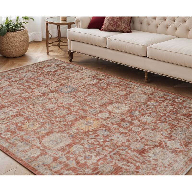 HomeRoots Floral Medallion Traditional Rectangle Area Rug - 90.00 in. x 60.00 in.  x 0.30 in.