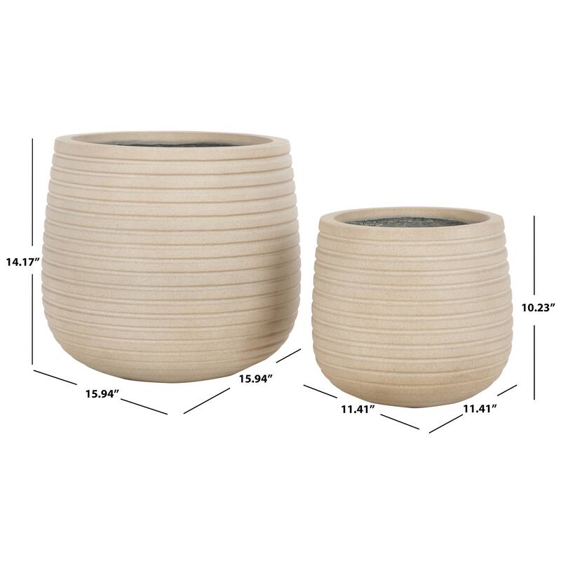 SAFAVIEH Outdoor Living Jasper Planter Pot [SET of 2] - 16Wx16Dx14 - Beige