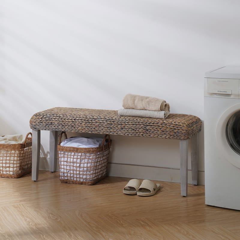 M4H Sultan Solid Entryway Bench Water Hyacinth & Acacia Solid Wood