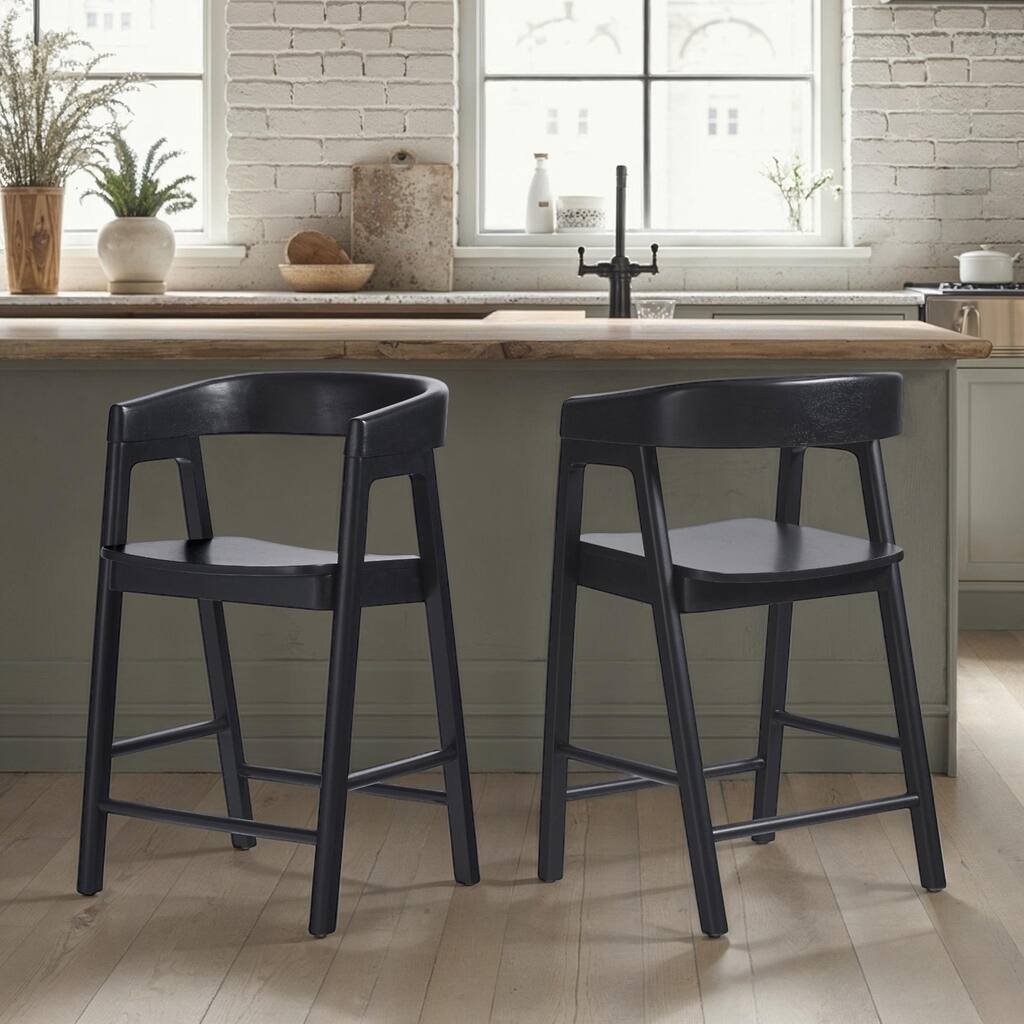 Walker Edison Modern Solid Wood Rounded Back Counter Stool
