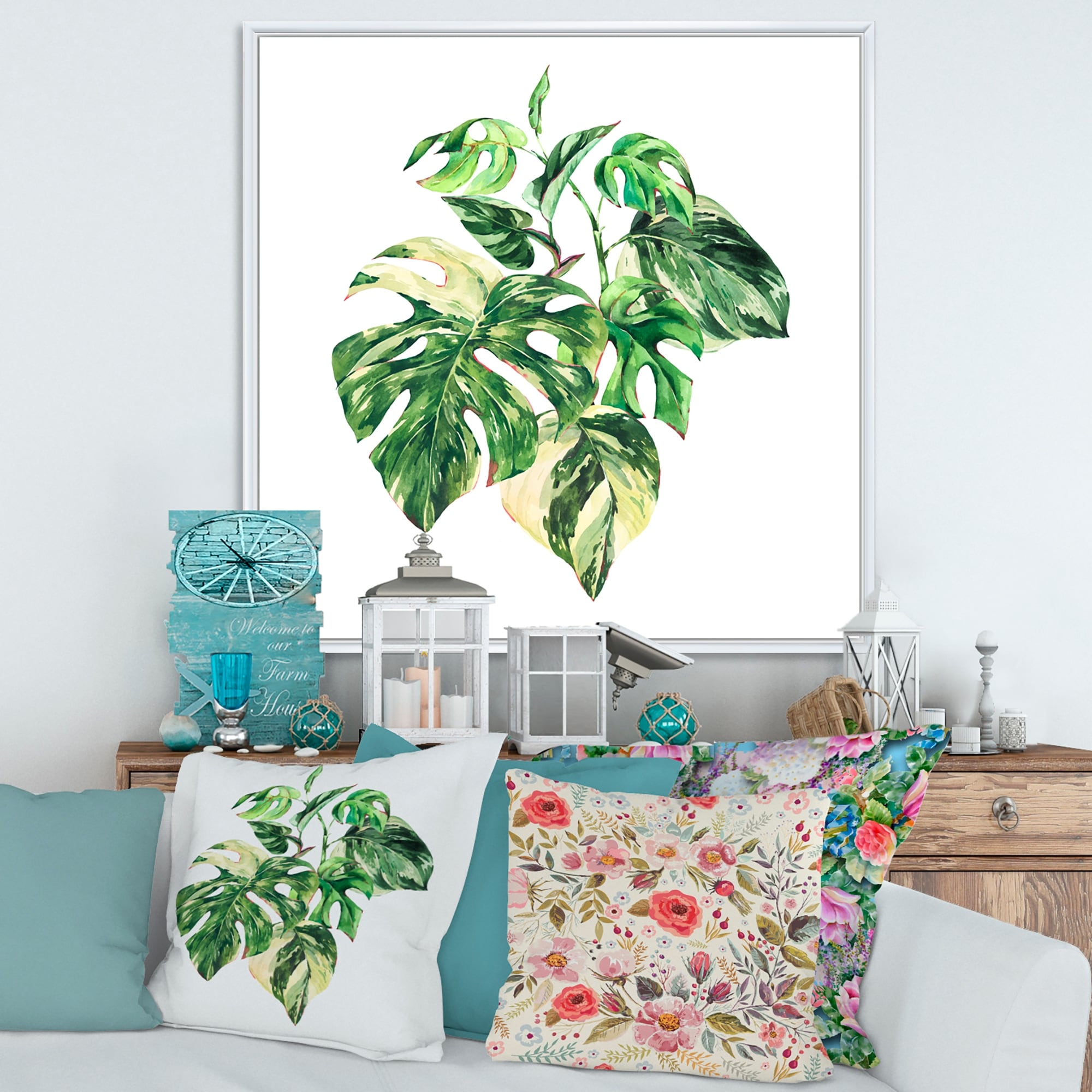 Designart 'Tropical Green Leaves In Summer Times I' Tropical Framed Canvas Wall Art Print