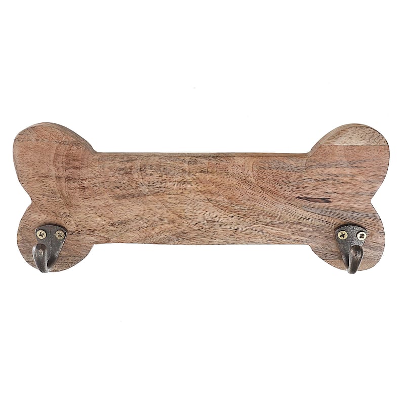 Wooden Bone Shape With 2 Brass Hooks Natural