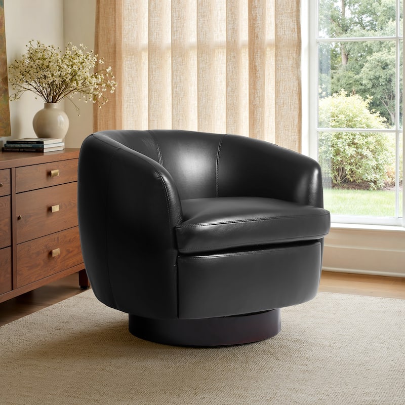 Upholstered Swivel Barrel Chair - Black