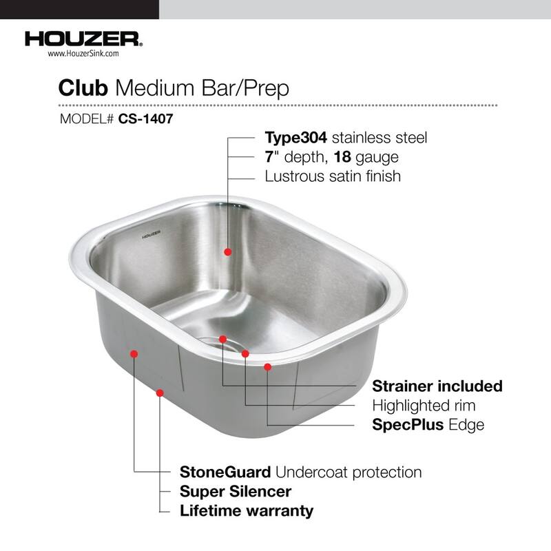 Houzer CS-1407-C Club 13-5/8" Undermount Single Basin Stainless Steel
