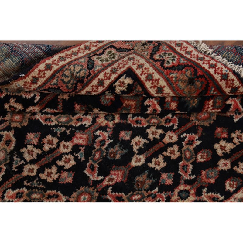 Geometric Mahal Vintage Persian Runner Rug Handmade Wool Carpet - 3'5" x 11'1"