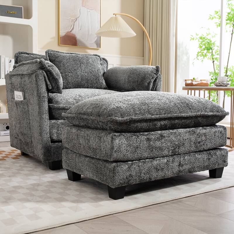 Oversized Boucle Sofa with Ottoman