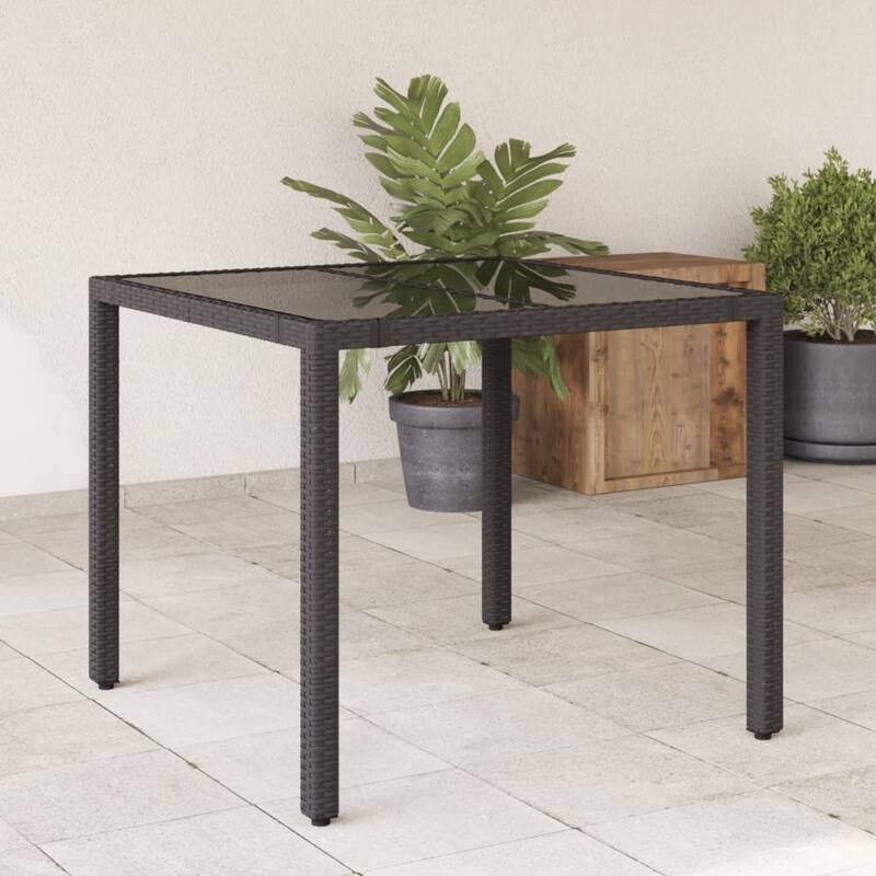 vidaXL Garden Table Black PE Rattan 35.4 x 35.4 in Sturdy Garden Table - 35.4 x 35.4 x 29.5