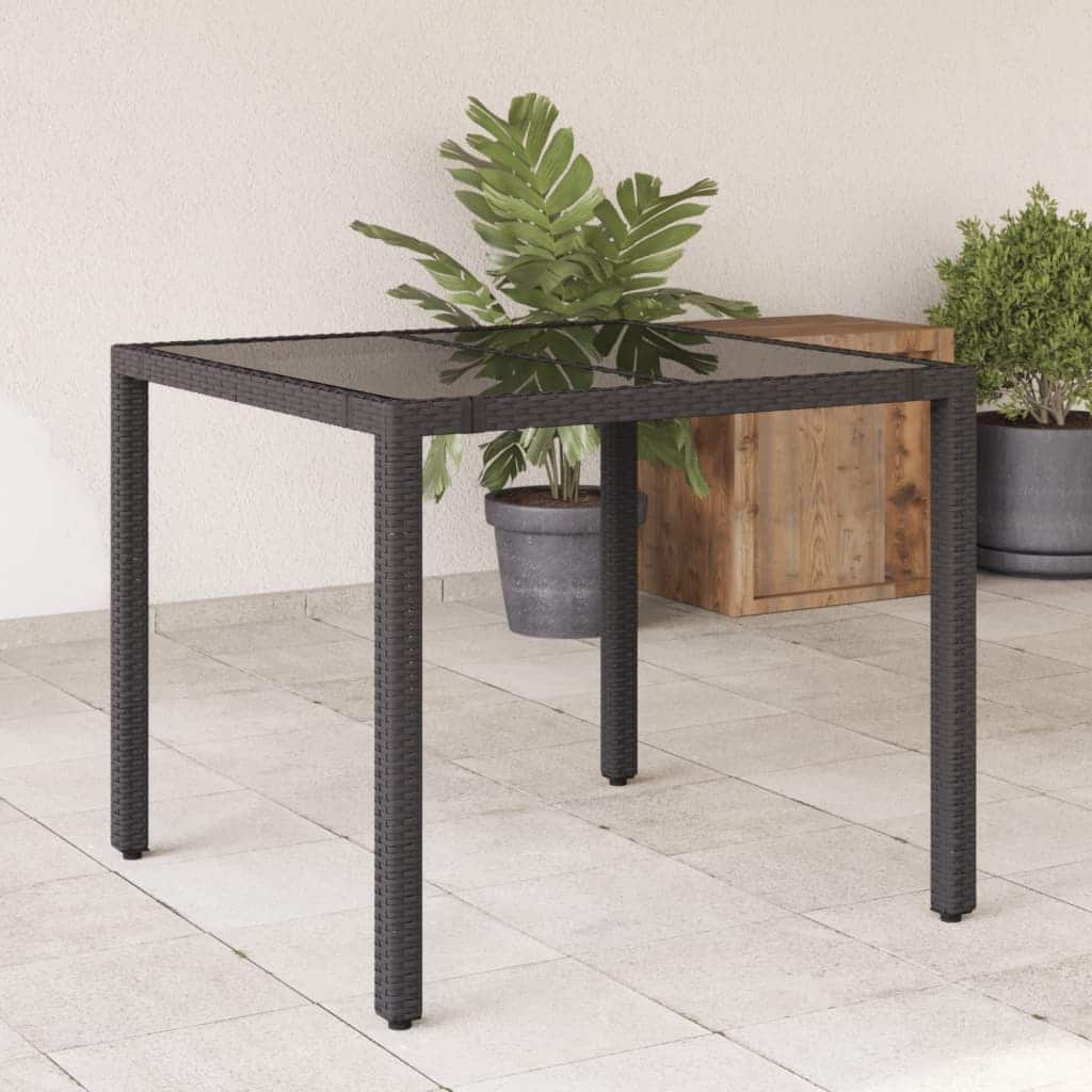 vidaXL Garden Table Black PE Rattan 35.4 x 35.4 in Sturdy Garden Table - 35.4 x 35.4 x 29.5