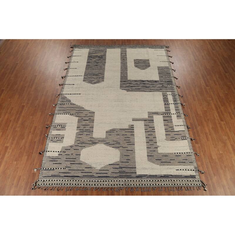 Moroccan Modern Area Rug Hand-Knotted Wool Carpet - 8'11"x 13'1"