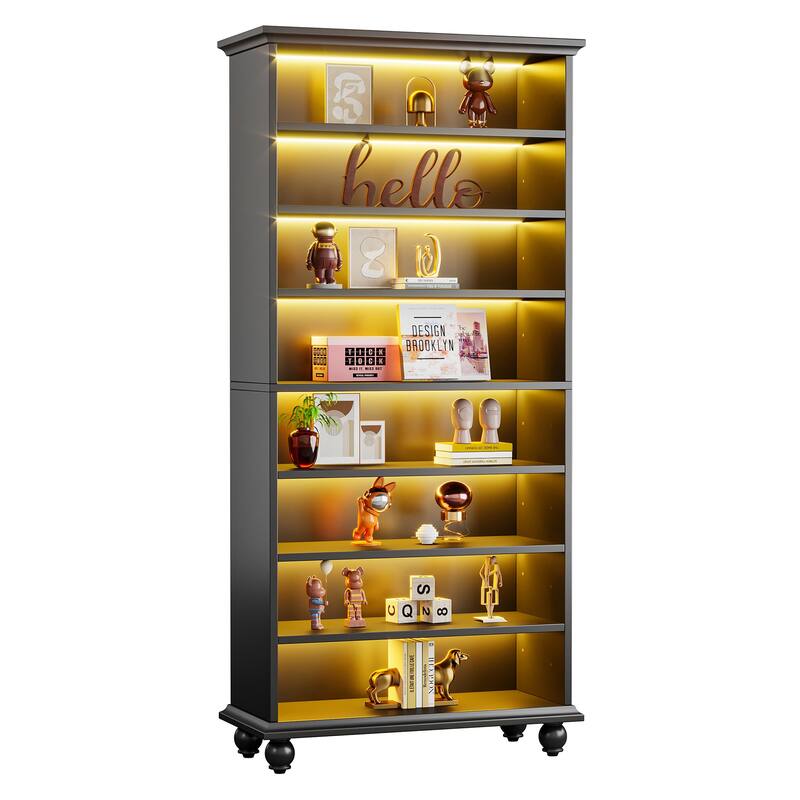 9-tier Tall Bookshelves LED Bookcase for Study Room