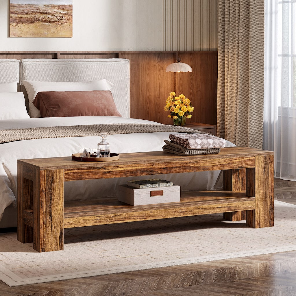 Farmhouse Wooden Entryway Bench, 59" Indoor Console Shoe Bench