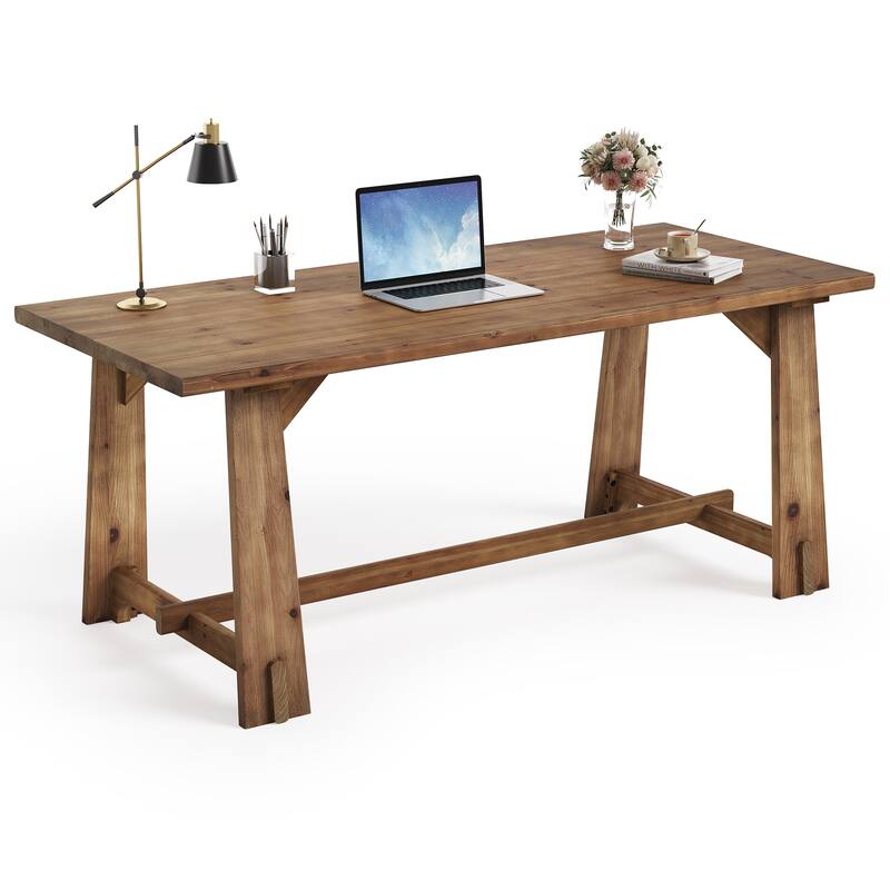 Solid Wood Executive Desk, Large Home Office Computer Writing Workstation, Business Accent Work Table