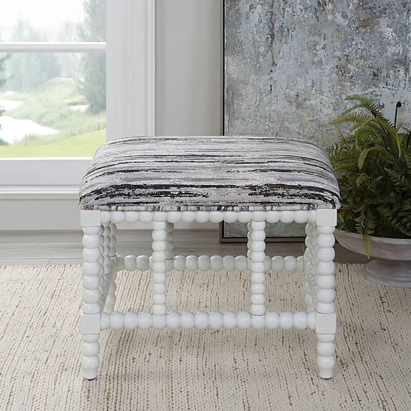 Small Upholstered Bench with Turned Base - 22.5" - White