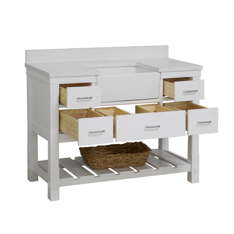 KitchenBathCollection Charlotte 48" Farmhouse Bathroom Vanity with Quartz Top