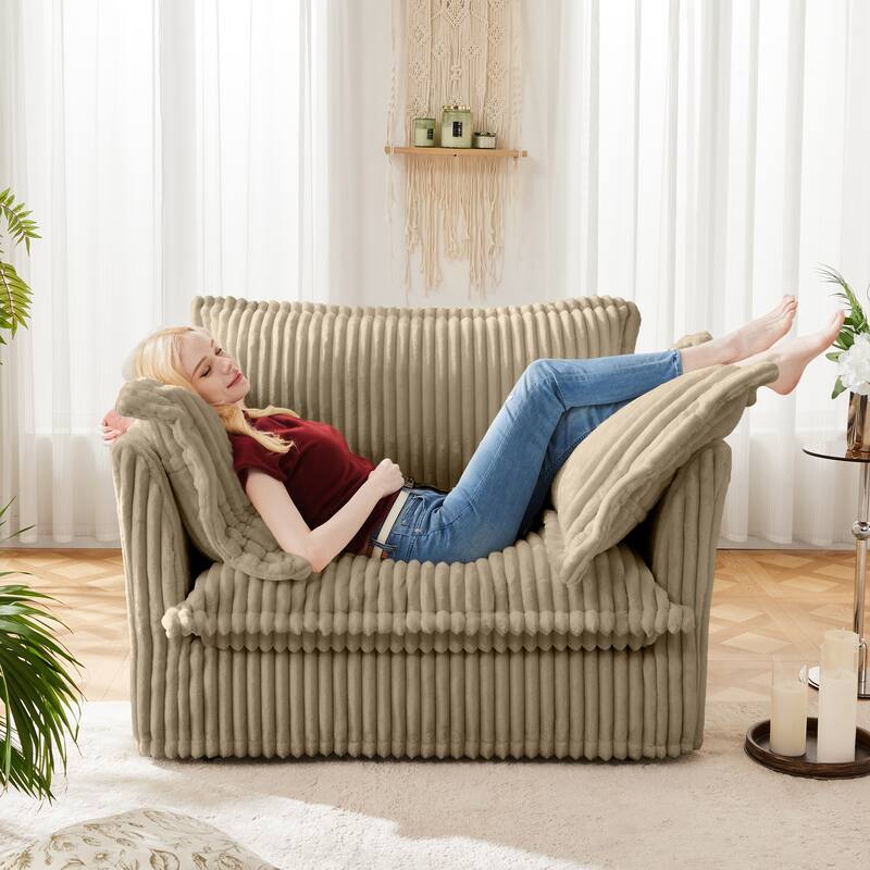 Slip-covered Armchair with Cushions, Camel Corduroy, 49x33x35 inches - Multi-Color
