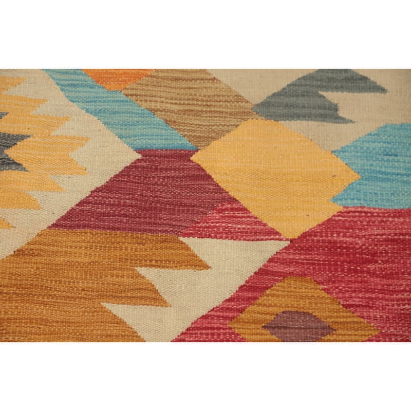 Hand Woven Oriental 100% Wool Carpet Southwestern Tribal Multi-Colored Kilim Area Rug - 8' 0'' X 5' 1''