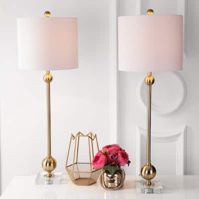 Aria 34" Metal LED Table Lamp, Brass with Crystal Base (Set of 2) by JONATHAN Y