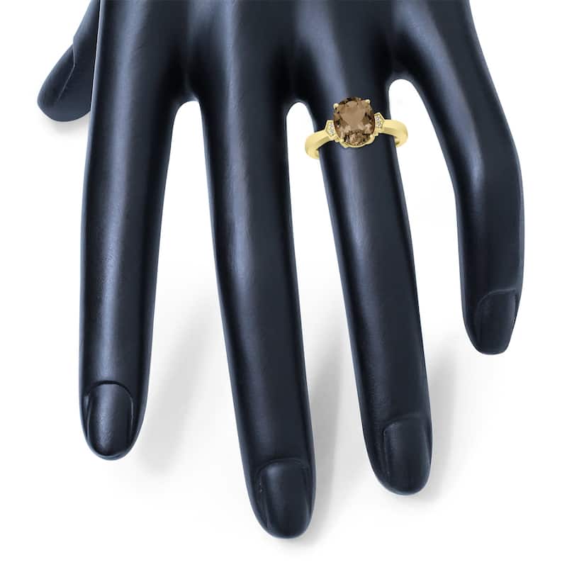 Marquee Jewels Smokey Quartz & Diamond Ring in 10k Yellow Gold
