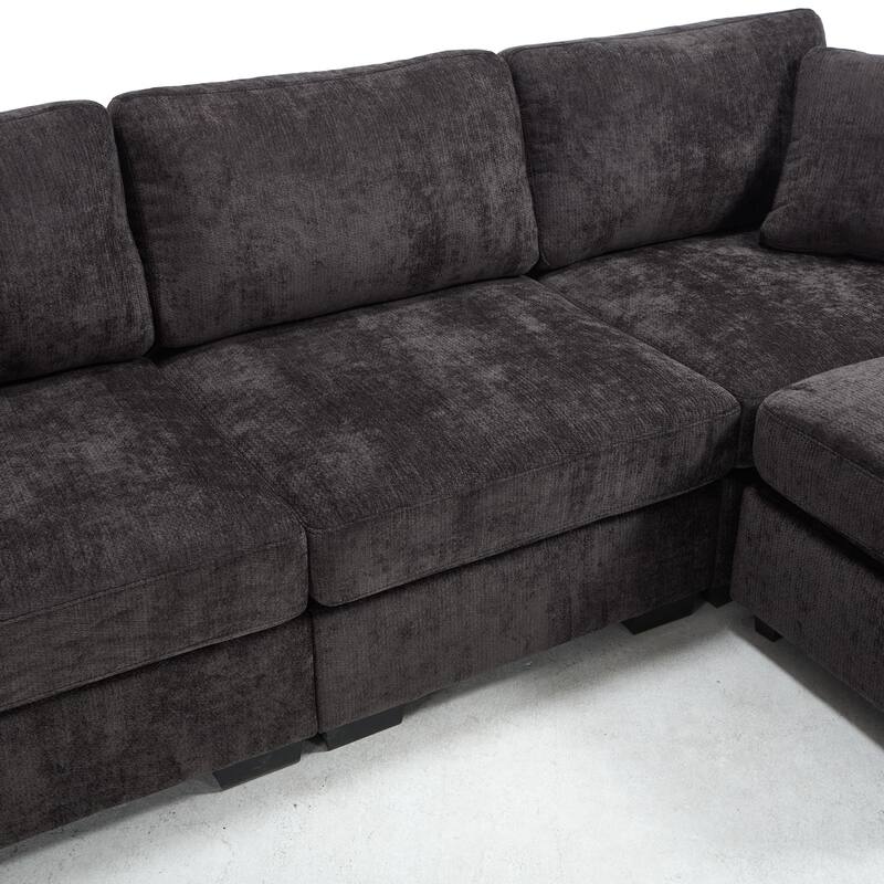 L-Shaped Modular Sectional Sofa with Storage Ottoman, 97" Chenille Corner Couch with USB Ports, Side Pockets