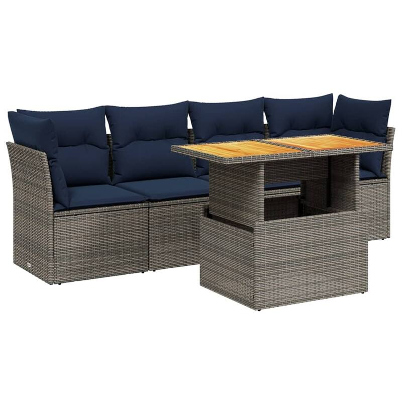vidaXL Patio Sofa Set with Cushions Outdoor Furniture 5 Piece Poly Rattan