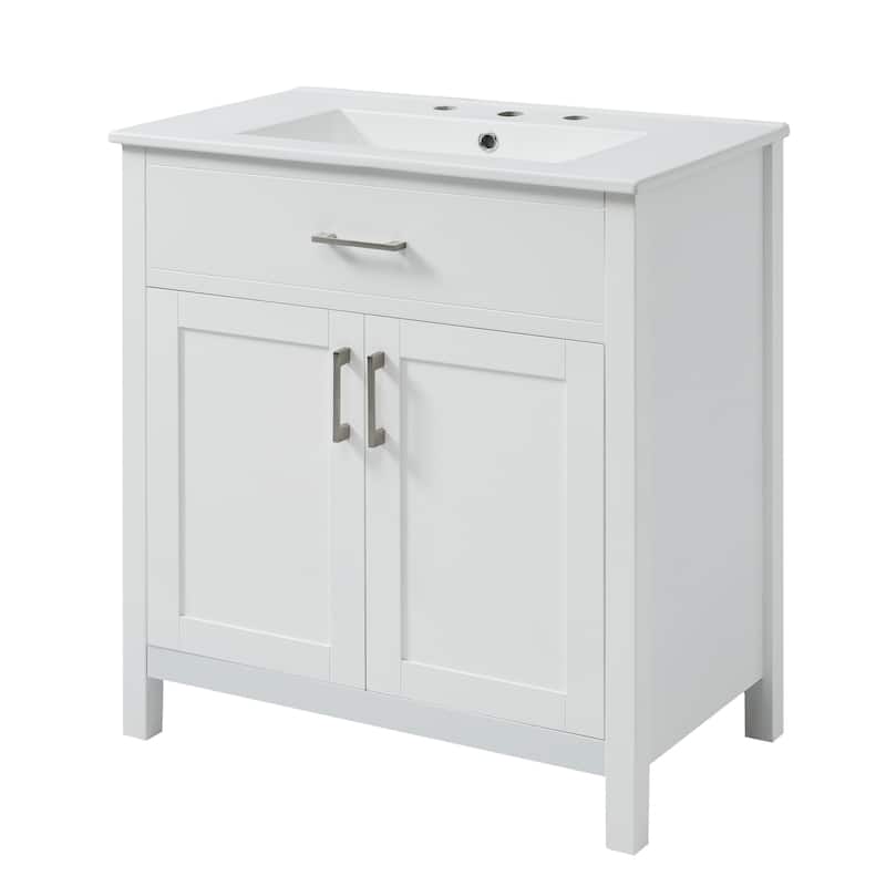 30 in. W x 18.3 in. D x 34 in. H Single Sink Freestanding Bath Vanity in White with White Ceramic Sink
