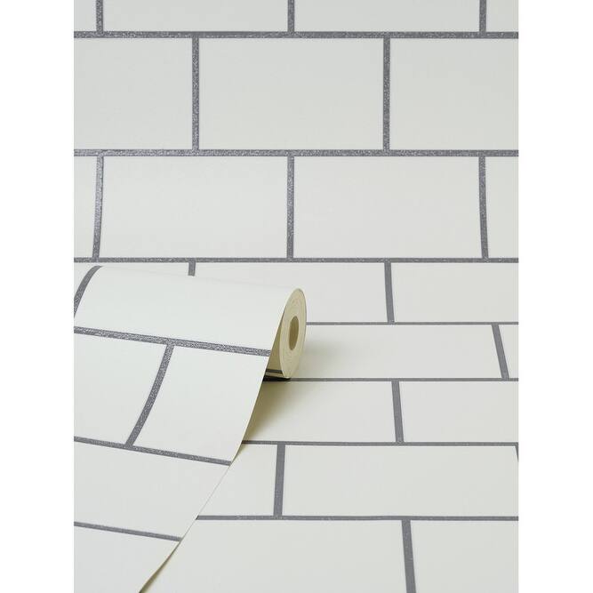 Fine Decor Metro Silver Tile Wallpaper