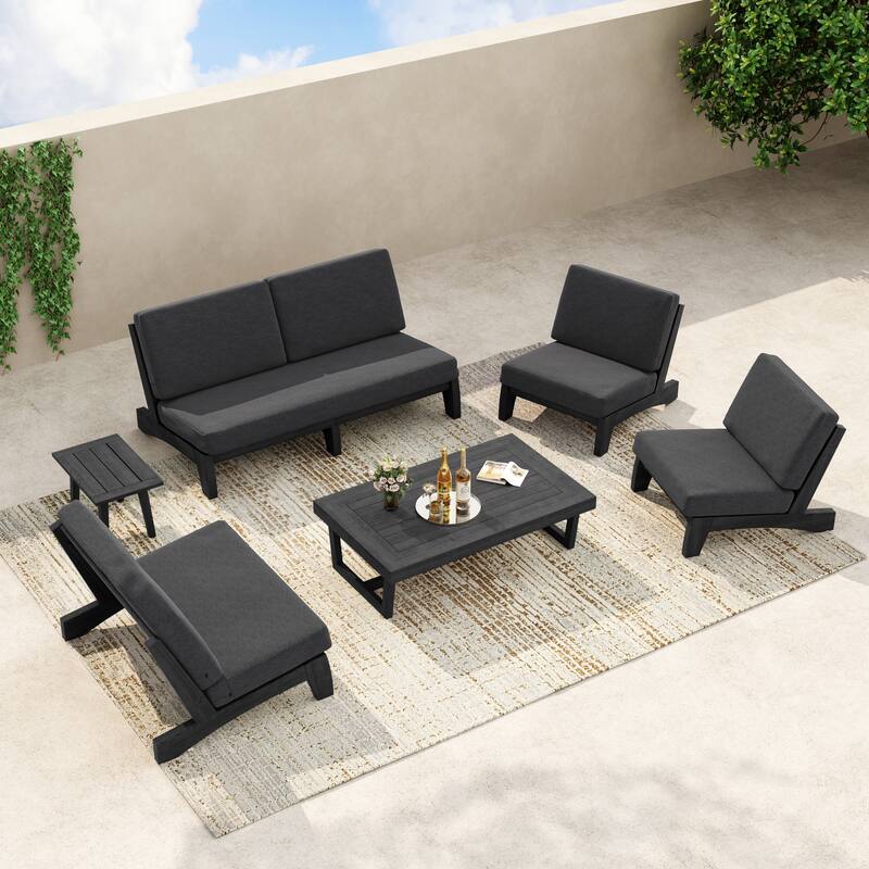 8-Piece Outdoor Sofa Set with Loveseat, 2 Club Chairs & Matching Tables - Dark Grey/Black Wood - Whole cushion