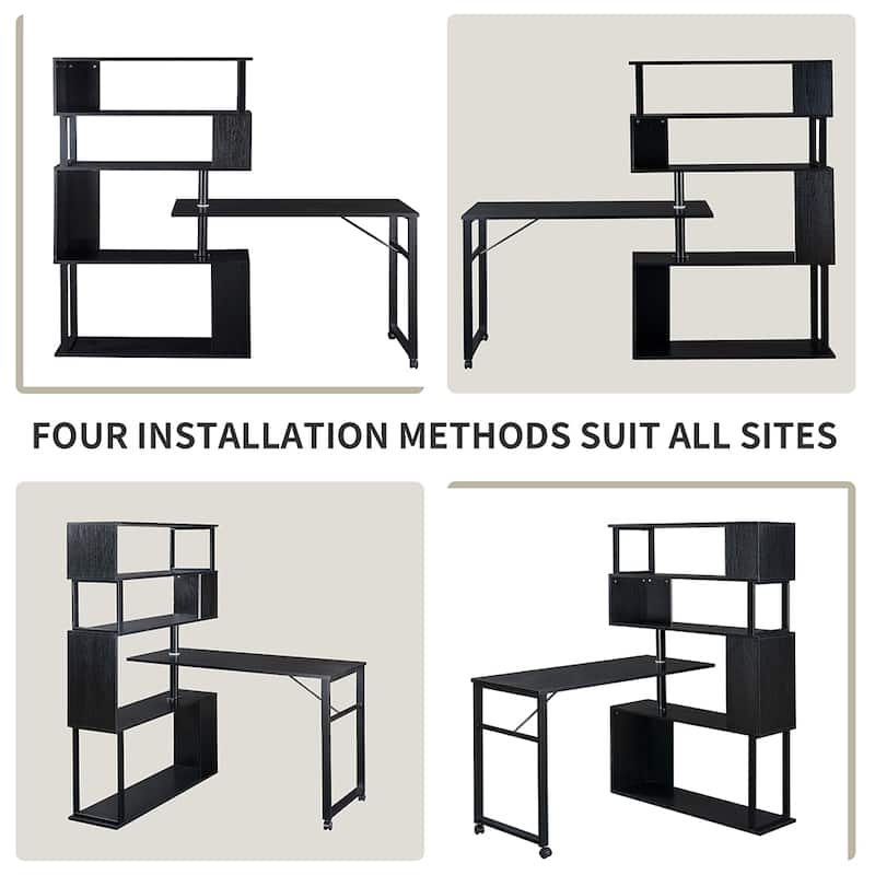 Reversible L-Shaped Computer Desk with 5 Shelves, Wheels