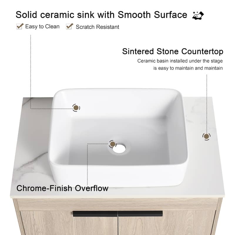Malwee 24"/30" Floating Bathroom Vanity, Wall Mounted Bathroom Vanity with Ceramic Sink,Soft Close Doors