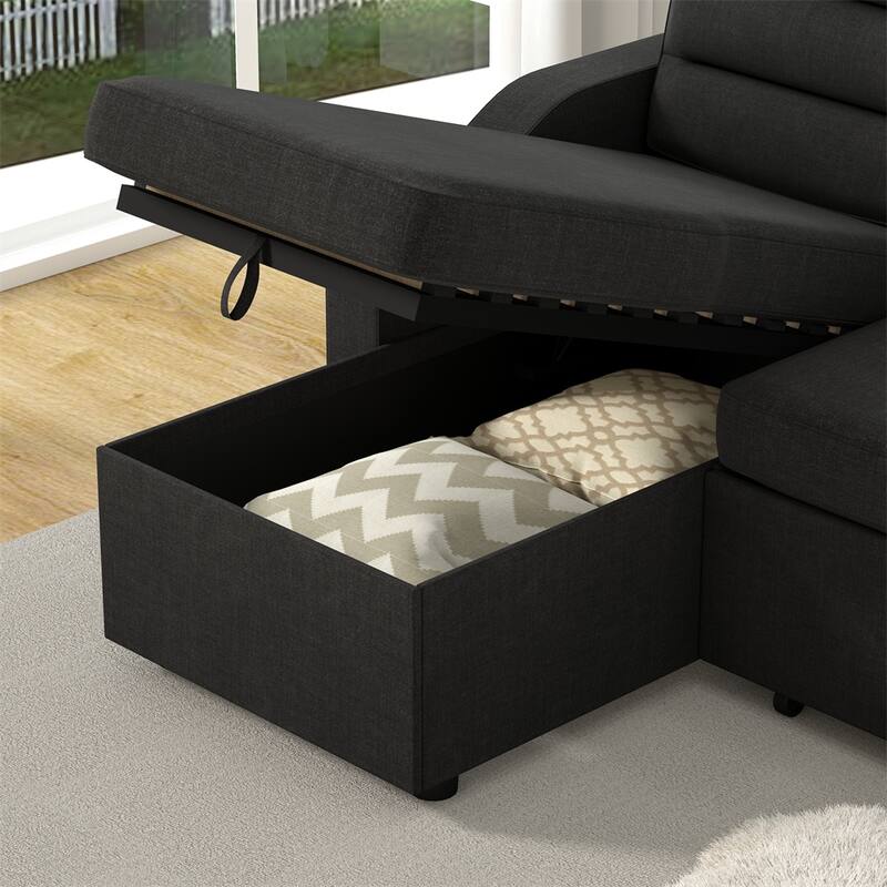 83.5" Polyester Convertible Combo Sofa w/ Storage Recliner and Holder