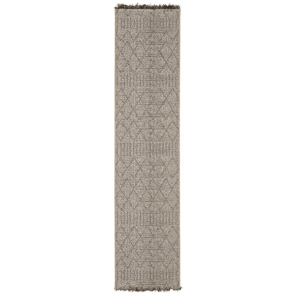 Style Haven Grayton Textured Geometric Beige/ Black Indoor-Outdoor Fringe Edge Rug