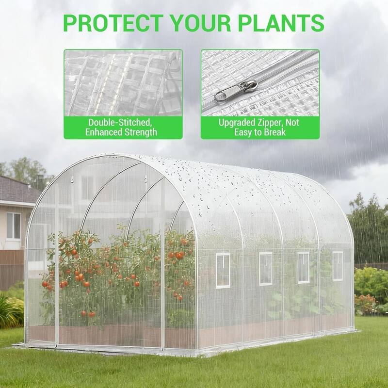 15x6.3x6.4 ft Outdoor Large Walk-in Tunnel Greenhouse with 8 Screen Windows