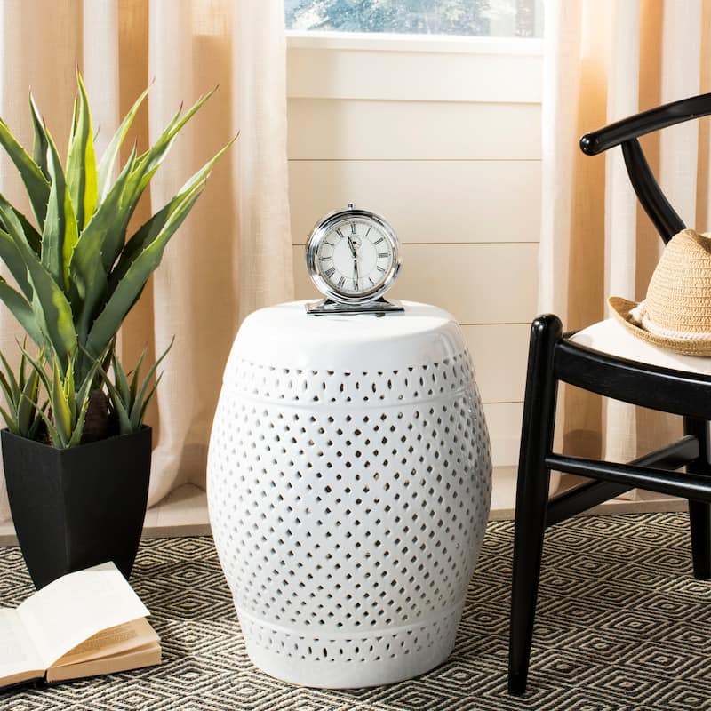 SAFAVIEH Paradise Sevdije Courtyard White Ceramic Decorative Garden Stool - White