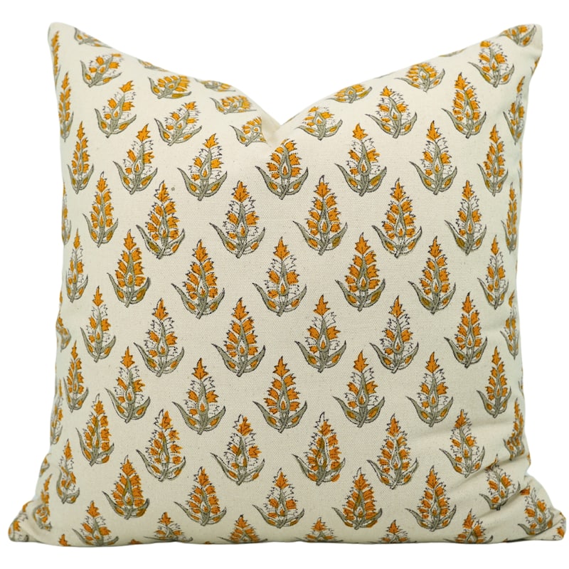 Fabdivine Hand Block Print Pillowcase in Cotton for Hotel Floral Cushion Cover Farmhouse Throw Décor, Coastal Tulip - Kanak Buta- Orange - 14" x 36" - Pillow Covers