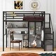 preview thumbnail 19 of 22, Full Size Metal Loft Bed with Wardrobe, Built-in Wood Tabletop Desk, Storage Shelves and Storage Stairs for Bedroom