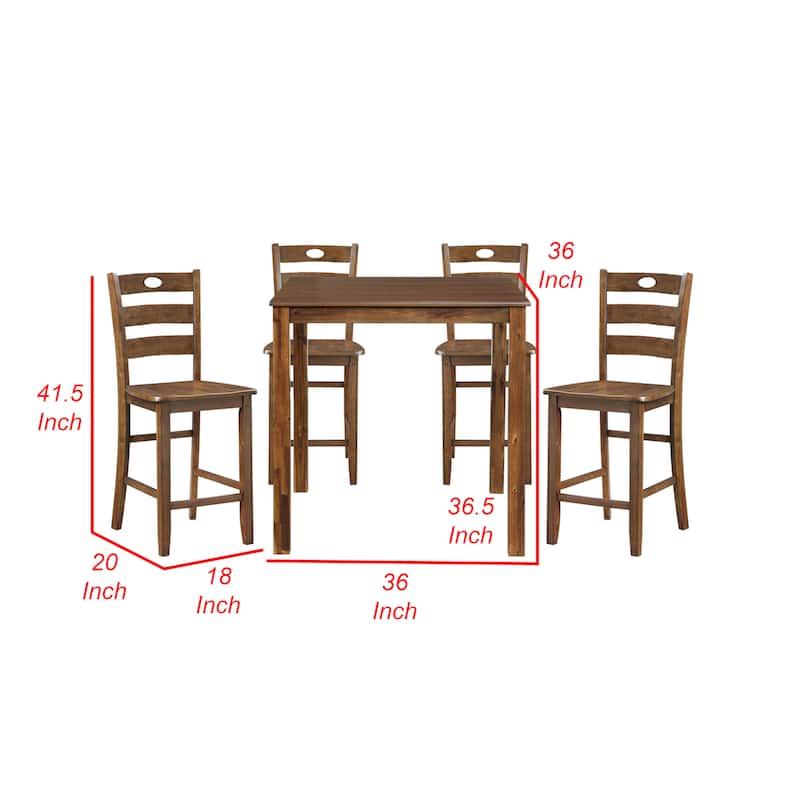 Tori 5 Piece Counter Height Dining Set, Square Table and 4 Chairs, Brown