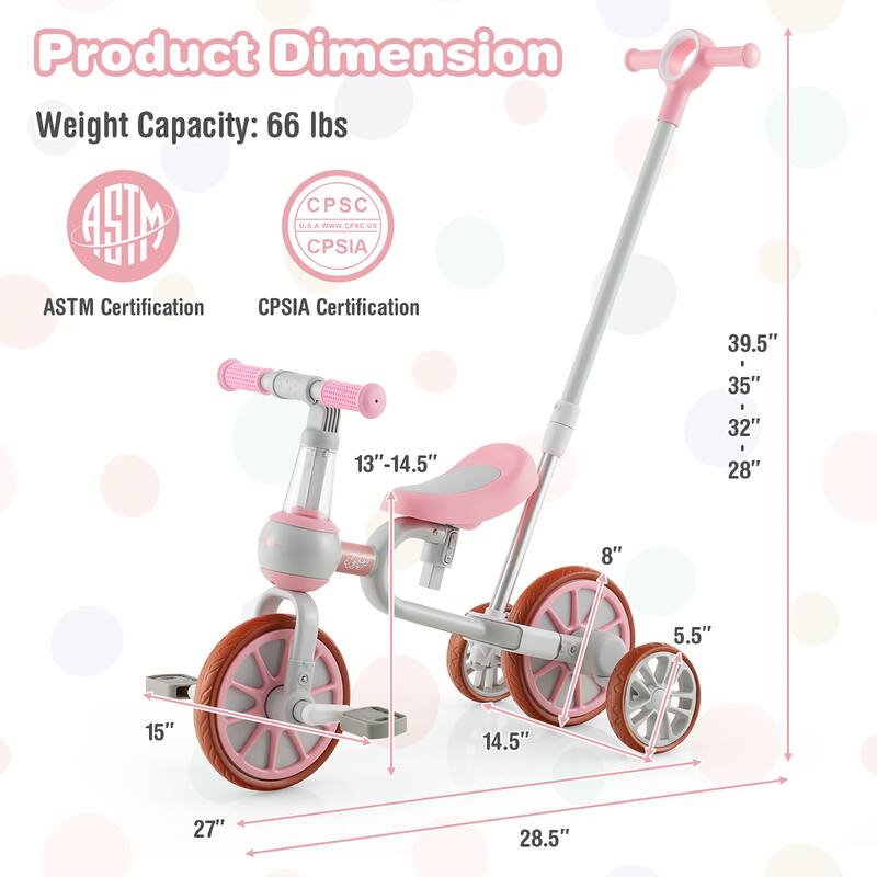 Costway 4 in 1 Kids Tricycles with Push Handle & Training Wheels Baby - See Details