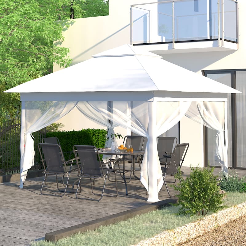 Ainfox 11x11ft Gazebo Outdoor Pop up Canopy with Mosquito Net and Carry Bag - White