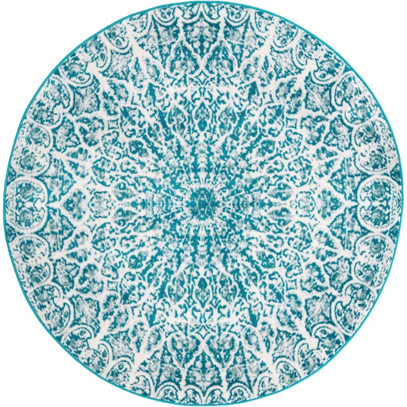 Transitional Fredo Collection Area Rug - 5' Round - Turquoise