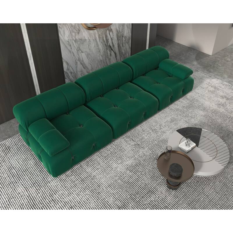 Velvet Sectional Sofa Reversible Modular Couch, Green - Green 3-seat