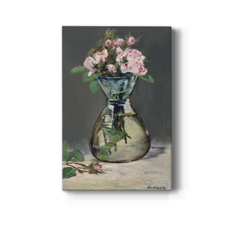 Moss Roses in a Vase Premium Gallery Wrapped Canvas - Ready to Hang