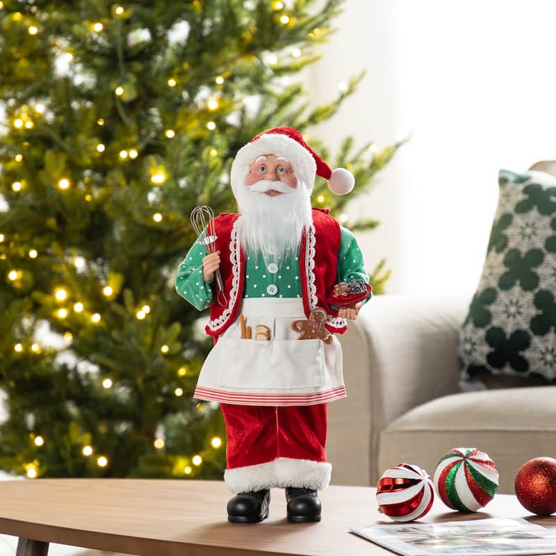 Glitzhome Christmas Lifelike Standing Santa Figurine Table Top Decor
