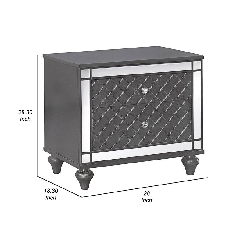 Reff Nightstand, 2 French Dovetail Drawers, Crystal Knobs, Gray