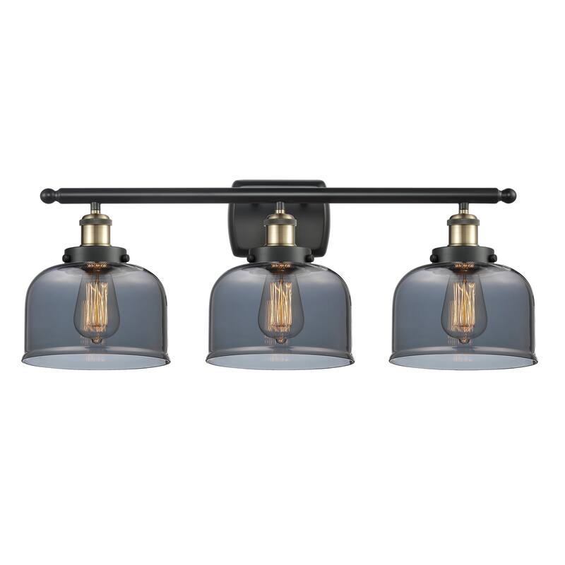 Innovations Lighting Ballston Urban Bell - 3 Light 28" Bath Vanity Light - Black Antique Brass/Light Smoke