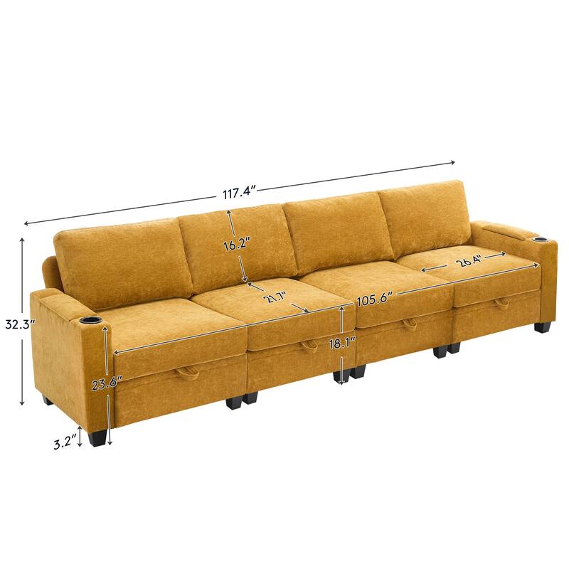 Chenille Sectional Sofa, Hidden Storage & Modular Design