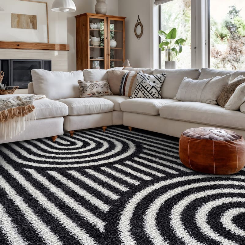 Abstract Arch Shag Rug - Medium Pile, Durable & Easy to Clean - Anthracite Dark Gray