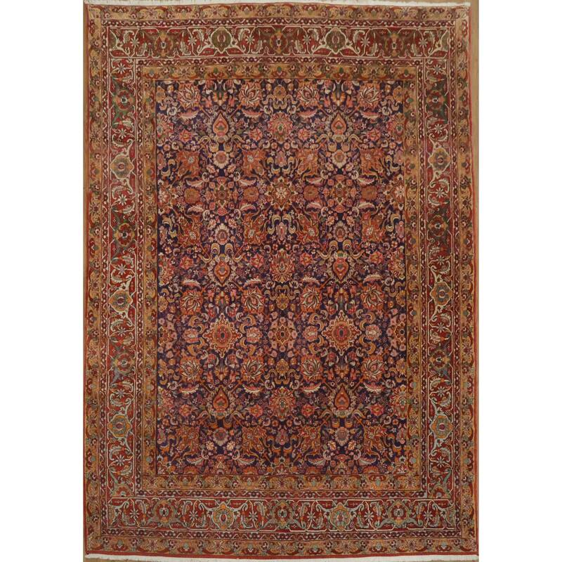 Hand Knotted Oriental 100% Wool Carpet Traditional All-Over Navy Blue & Blues Bidjar Area Rug - 10' 5'' X 7' 4''