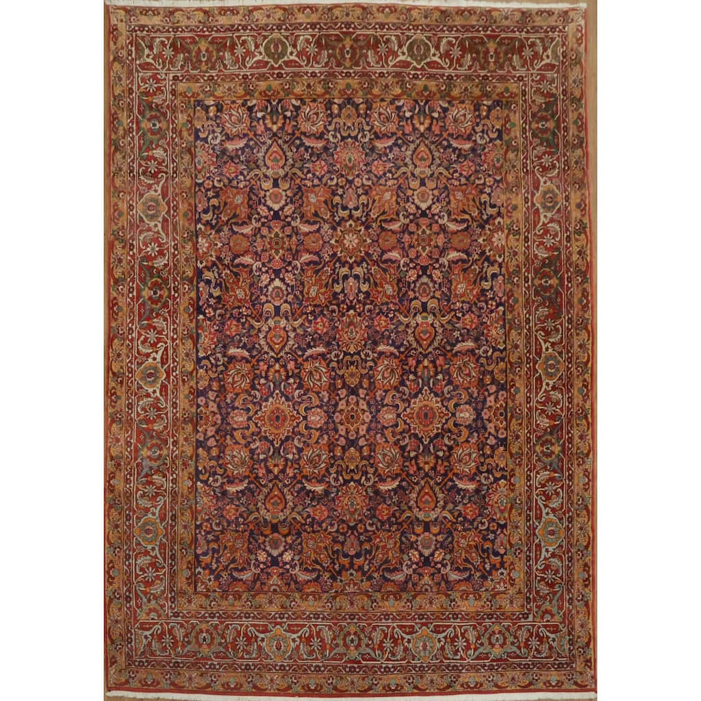 Hand Knotted Oriental 100% Wool Carpet Traditional All-Over Navy Blue & Blues Bidjar Area Rug - 10' 5'' X 7' 4''
