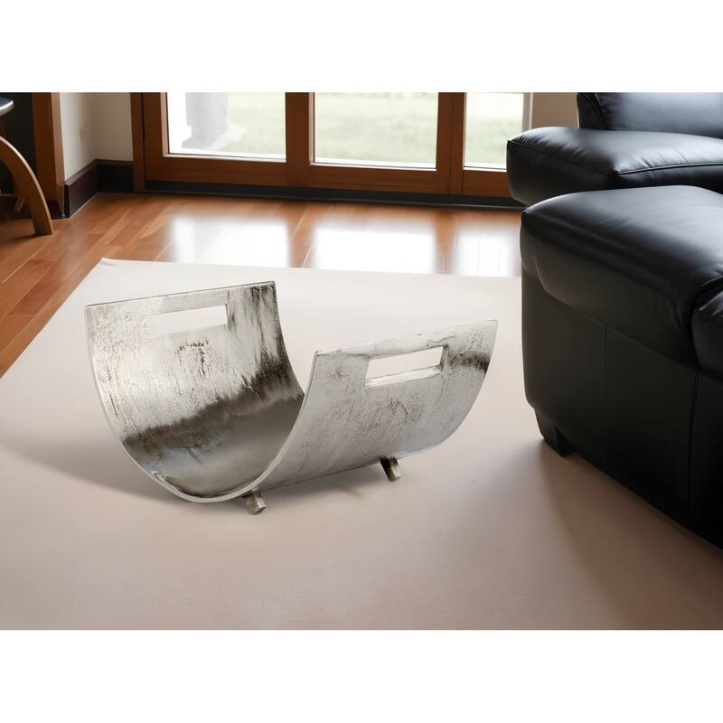 HomeRoots 17" Brushed Silver Modern Magazine Basket - Silver