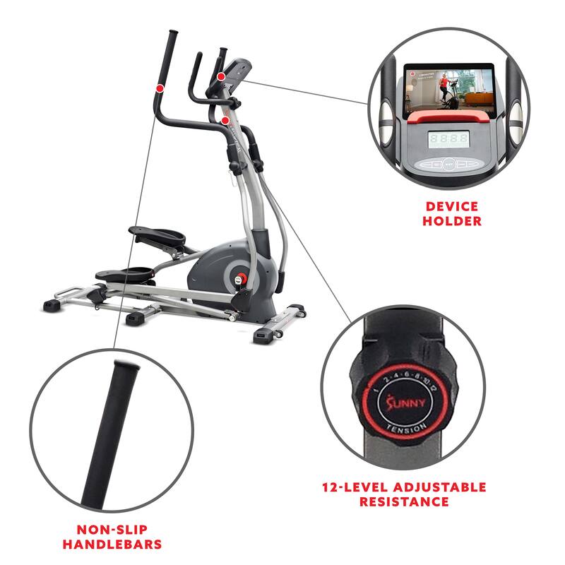 Sunny Health & Fitness Elite Cross Trainer Elliptical and Exclusive SunnyFit App - SF-E320048 - 67.3L x 27.8W x 65.7H